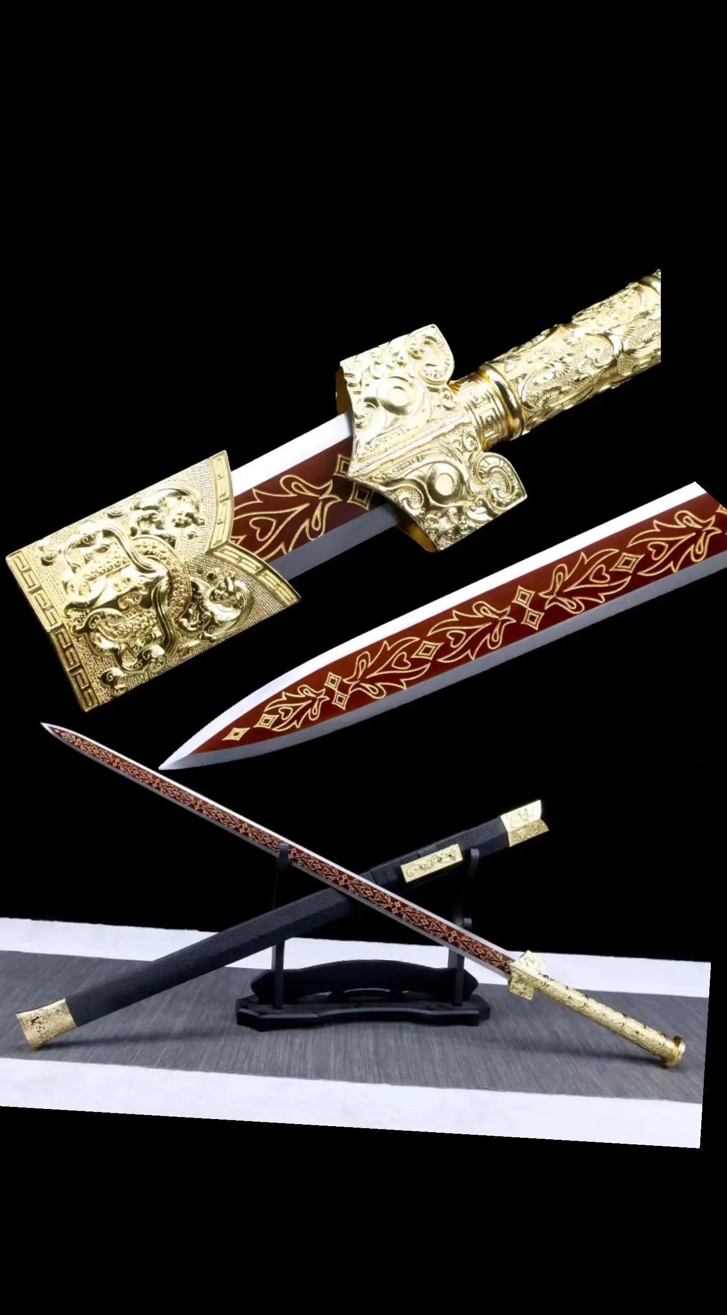 Chinese Kungfu Handmade Battle Sword of River and Mountains, Real Multi Refined Extreme Manganese Steel Blade, Unsharp