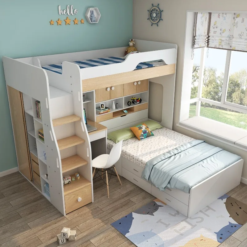 Upper and lower beds Adult high-bottom beds with desks Two-layer beds Save space 1.8 meters