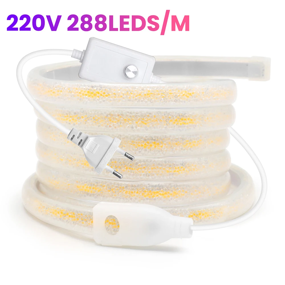 220V Dimmable COB LED Neon Strip Library Bookshelf Reading Linear Crystal Decor Light 288LEDs/m Blue Red 5M 0.5M EU UK Plug Kit