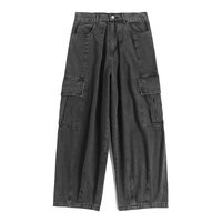 Multi-pockets Cargo Jeans Mens Baggy Wide Leg Denim Pants Casual Vintage Washed Trousers Hip Hop Streetwear Loose Pants Male