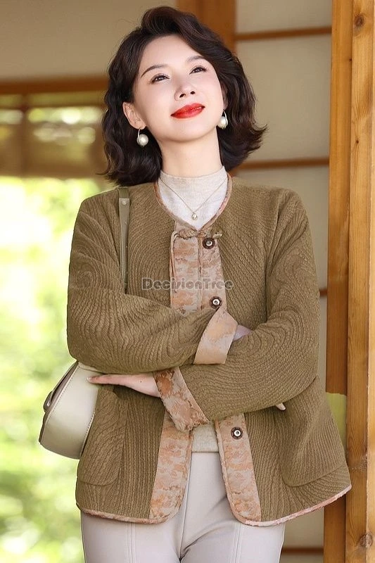 

2025 new autumu winter thick chinese style spring and autumn short jacket splicing design long sleeve retro tang suit blouse t1