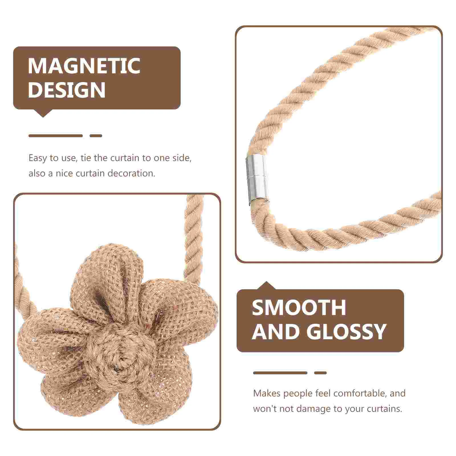 2 Pcs Window Coverings Curtain Magnetic Straps Holders Rope 415X73CM Tiebacks Coffee Curtains Holdback Buckle