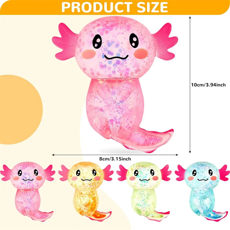 1/3/6/9PCS Squishy Stress Glitter Axolotl Squishy Sugar Ball For Children\'s Adult Stress Relief Party Gift Easter Basket Filler