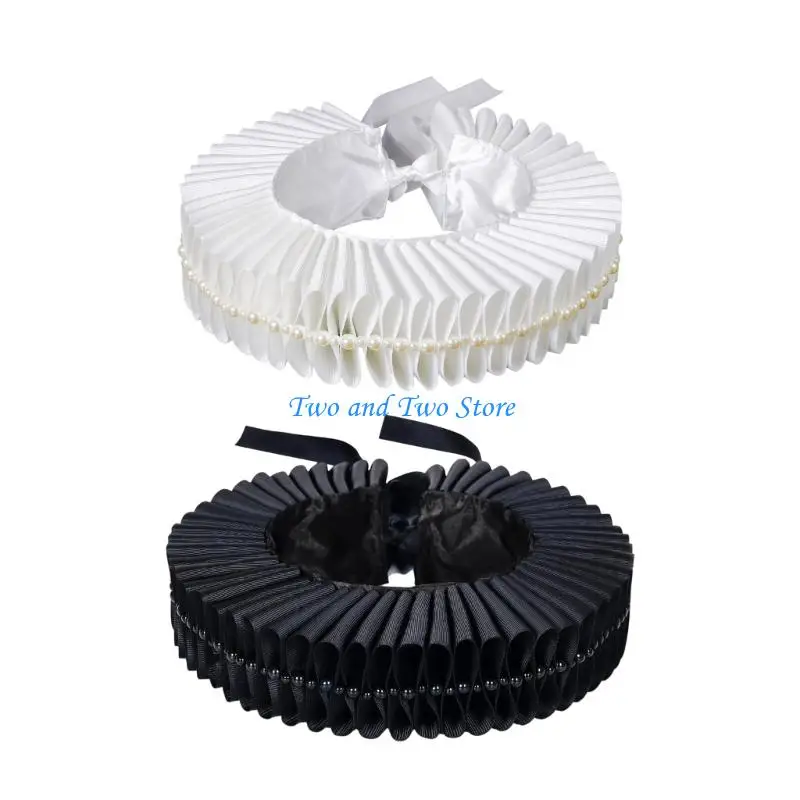 

HX6F Removable Neck Ruff Collar with Pearls For Historical Event Celebration Outfit