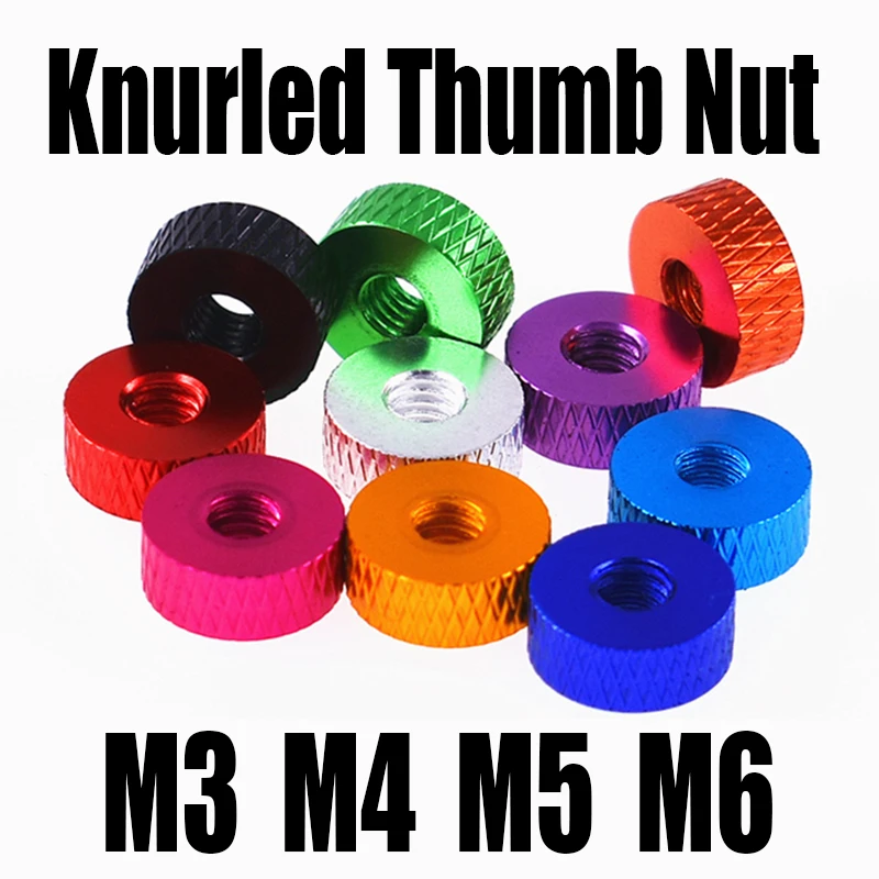 5PCS M3 M4 M5 M6 Color Aluminum Knurled Thumb Nut Hand Tighten Thumb Nut Flat Head Full Thread Nut For DIY/Model Airplane