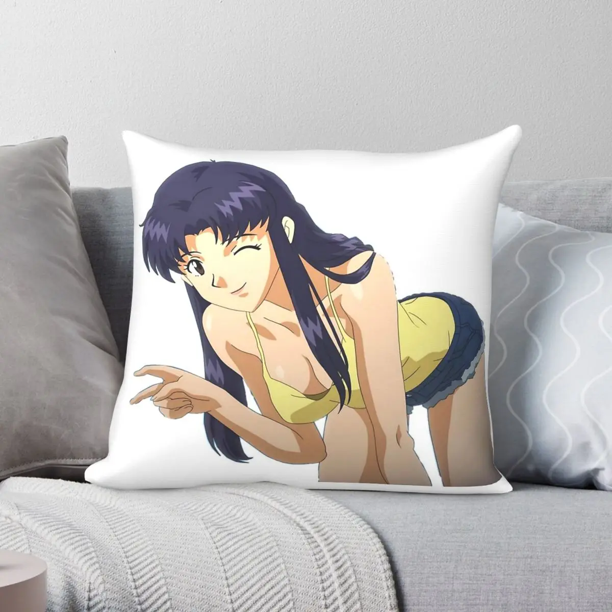 Misato Katsuragi Pillowcase Polyester Linen Velvet Creative Zip Decor Sofa Seater Cushion Cover