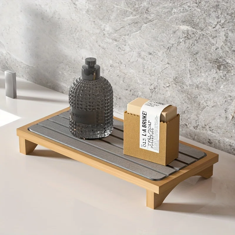 Suction Cup Sink Caddy Organizer, Quick-Drying Stone Soap Dispenser Tray with Drainage Holes, Multifunctional Drain Rack