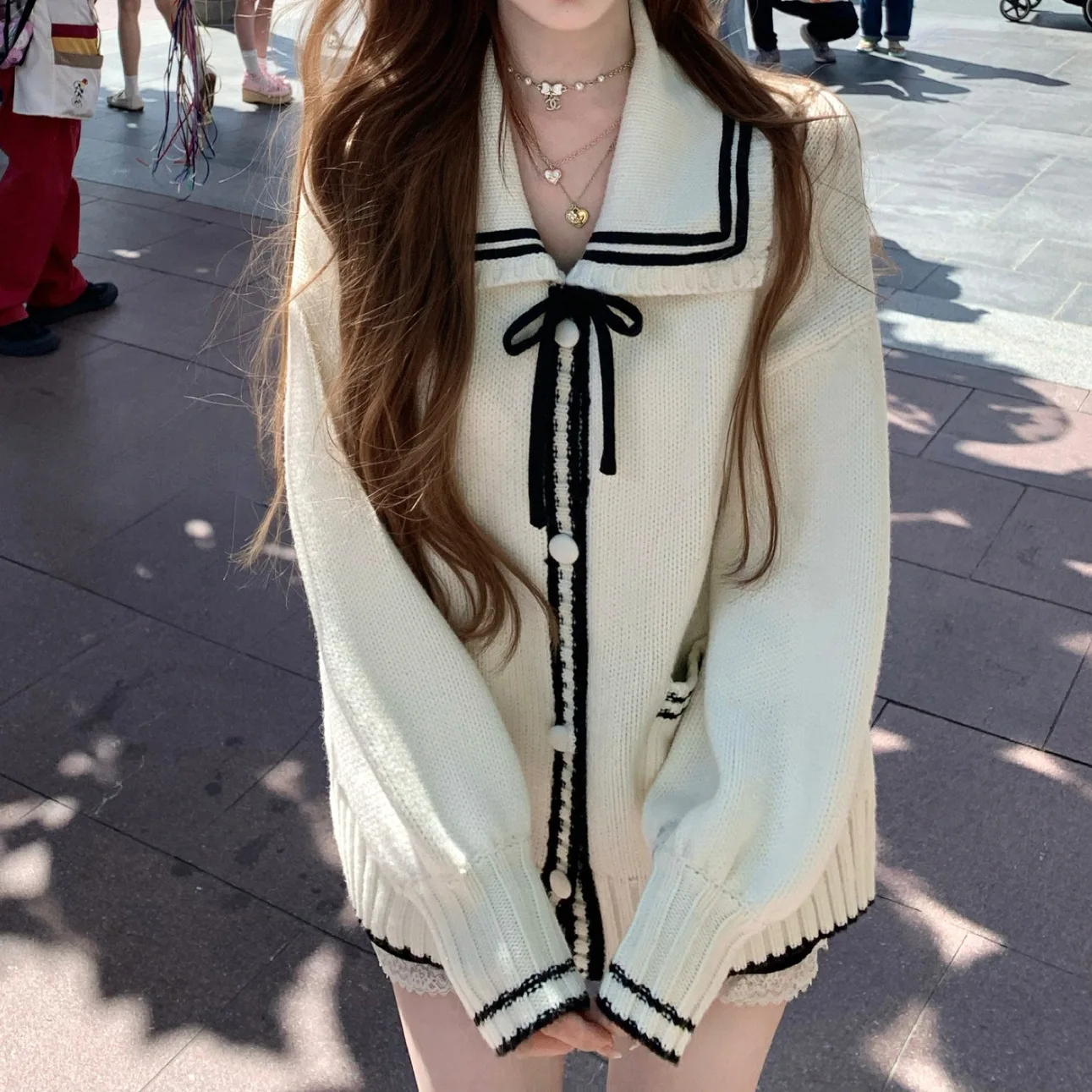 فضفاضة تناسب سترة مشغولة من الصوف المرأة الخريف الشتاء نمط جديد بولو طوق سترة سترة الكورية كلية نمط البحرية طوق