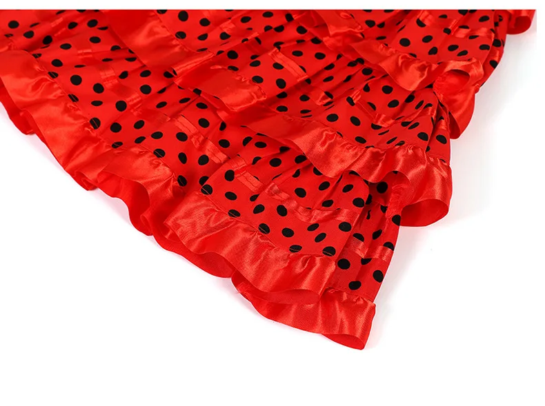 Spanisches Flamenco-Tanzkostüm für Kinder, rotes und schwarzes langes Kleid, Mädchen-Karnevals-Bühnenoutfit für Festival-Cosplay-Party – Detail 16