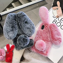 Rabbit Hair Plush Case For IPhone SE  12 11 13 14 15 Pro X XS Max XR 6 7 8 Plus mini  Furry Fluffy Warm Shockproof Covers Coque