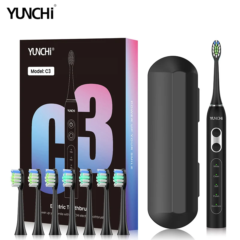 YUNCHI Sonic Adult's Electric Toothbrush 44000 VPM Motor 5 Modes Timer Rechargeable Toothbrush with 8 Brush Heads + Travel Case