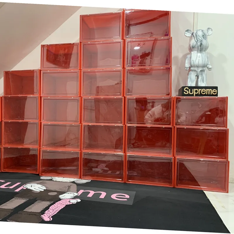 High Top Magnetic Home Basketball Shoe Box Moisture-Proof Dust-Proof Plastic Acrylic Clear Shoe Storage Box Shoe Cabinet