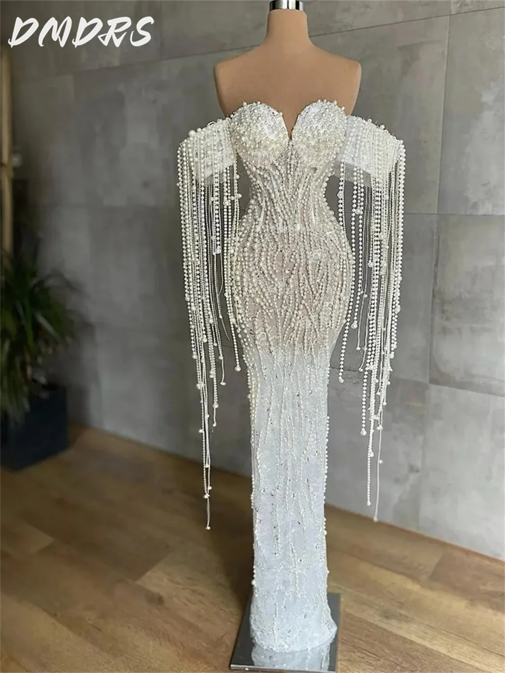 

Luxurious Pearl Wedding Dress 2025 Elegant Off-shoulder Bridal Gown Formal Ball Gown For Saudi Arabia Dress Customized