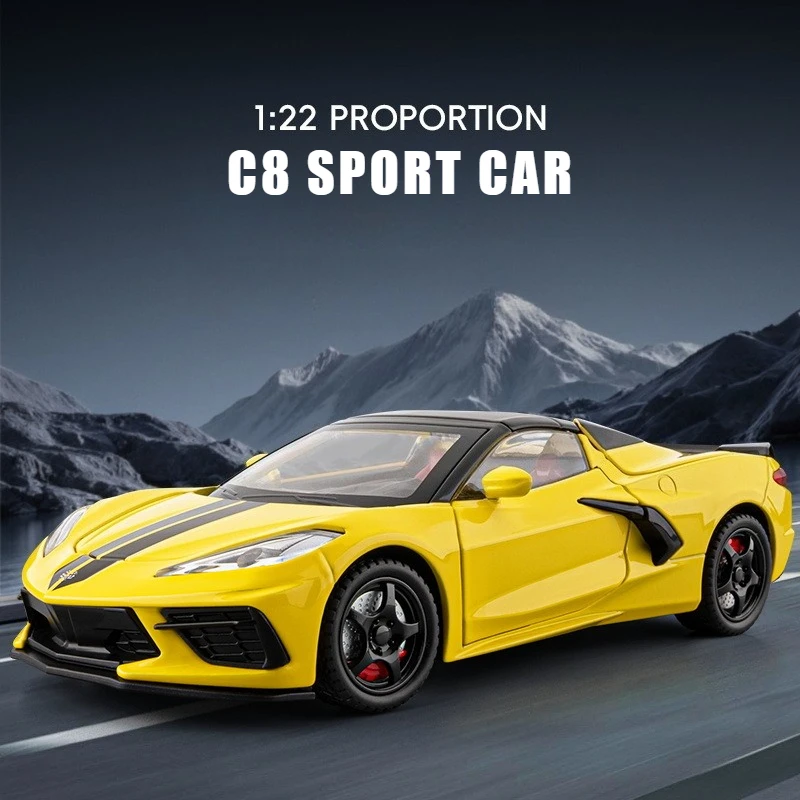 

Модель спортивного автомобиля 1:22 C8 Stingray Convertible, имитация, литой металлический сплав, со звуком и светом, коллекционная, детская игрушка, подарок