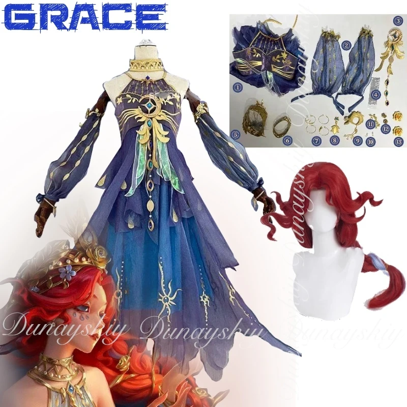 

Identity V Game Grace Cosplay Mermaid One Of Regulators With The Blue Purple Yarn Dress The Red Wig Cosplay Costume Full Of Suit