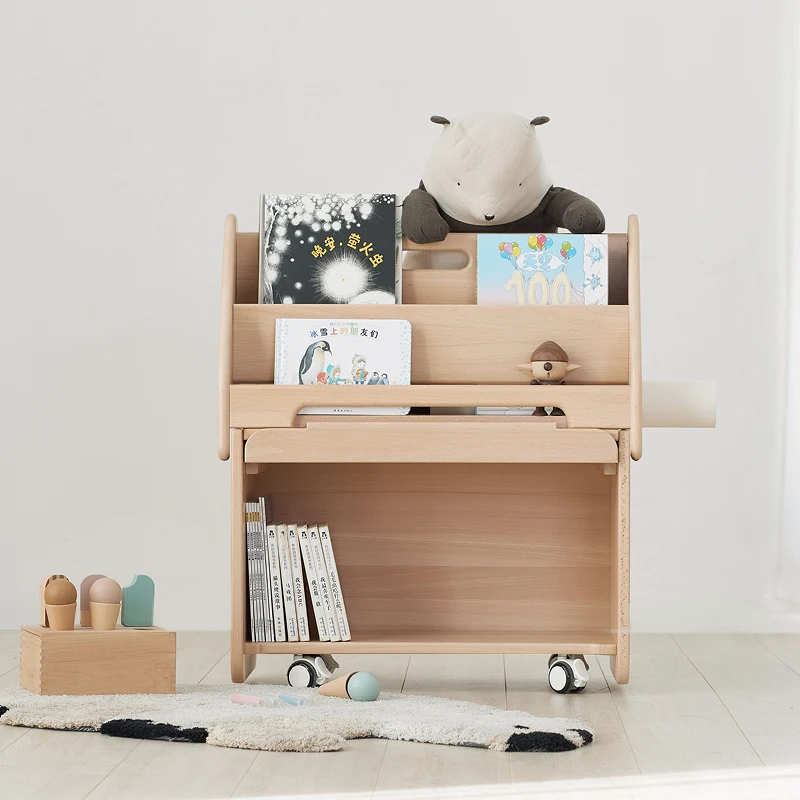 Picture book rack, solid wood picture book scroll storage can be combined with double-layer small bookshelf