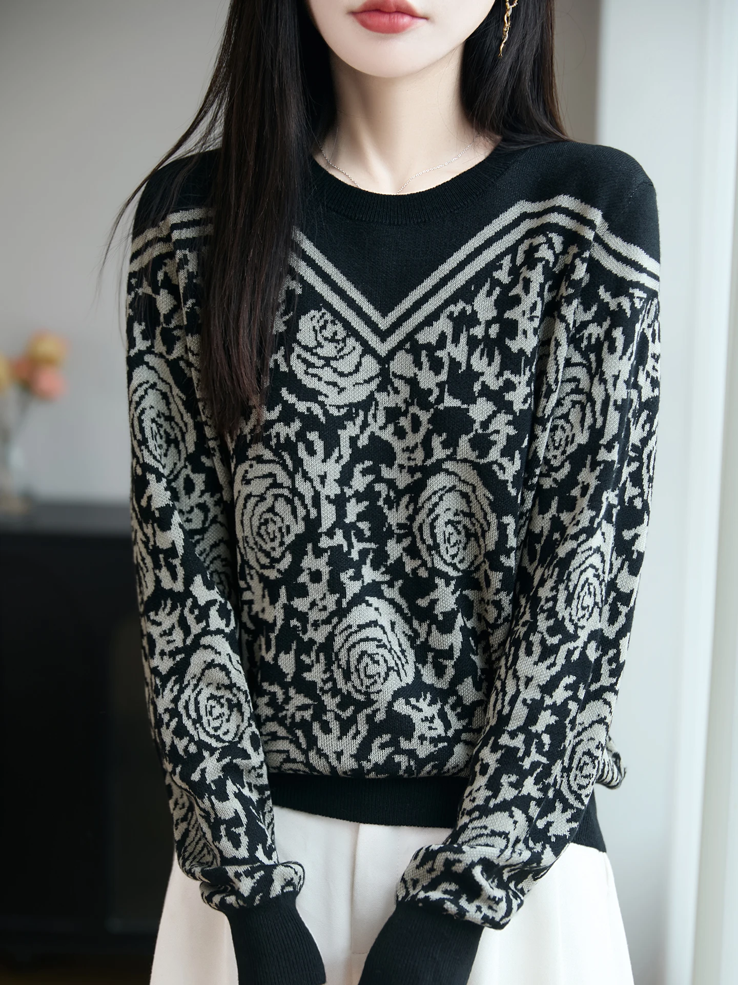 

Модный вязаный длинный топ све, женский свободный базовый слой, винтажный шерстяной трикотаж с животным узором, эффект похудения