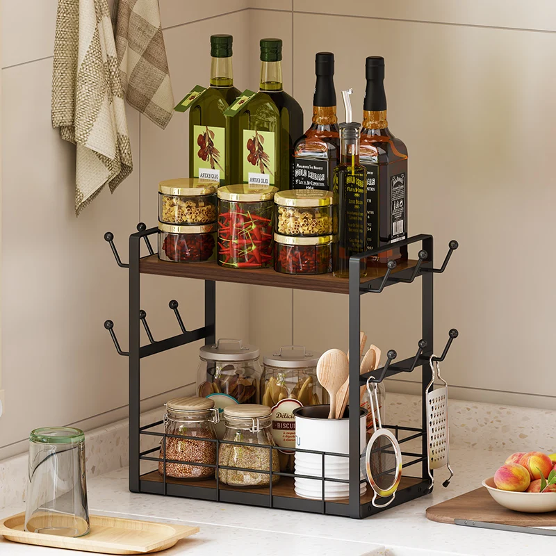 

Многофункциональная кухонная стойка для приправ, бытовая столешница, двухслойная полка