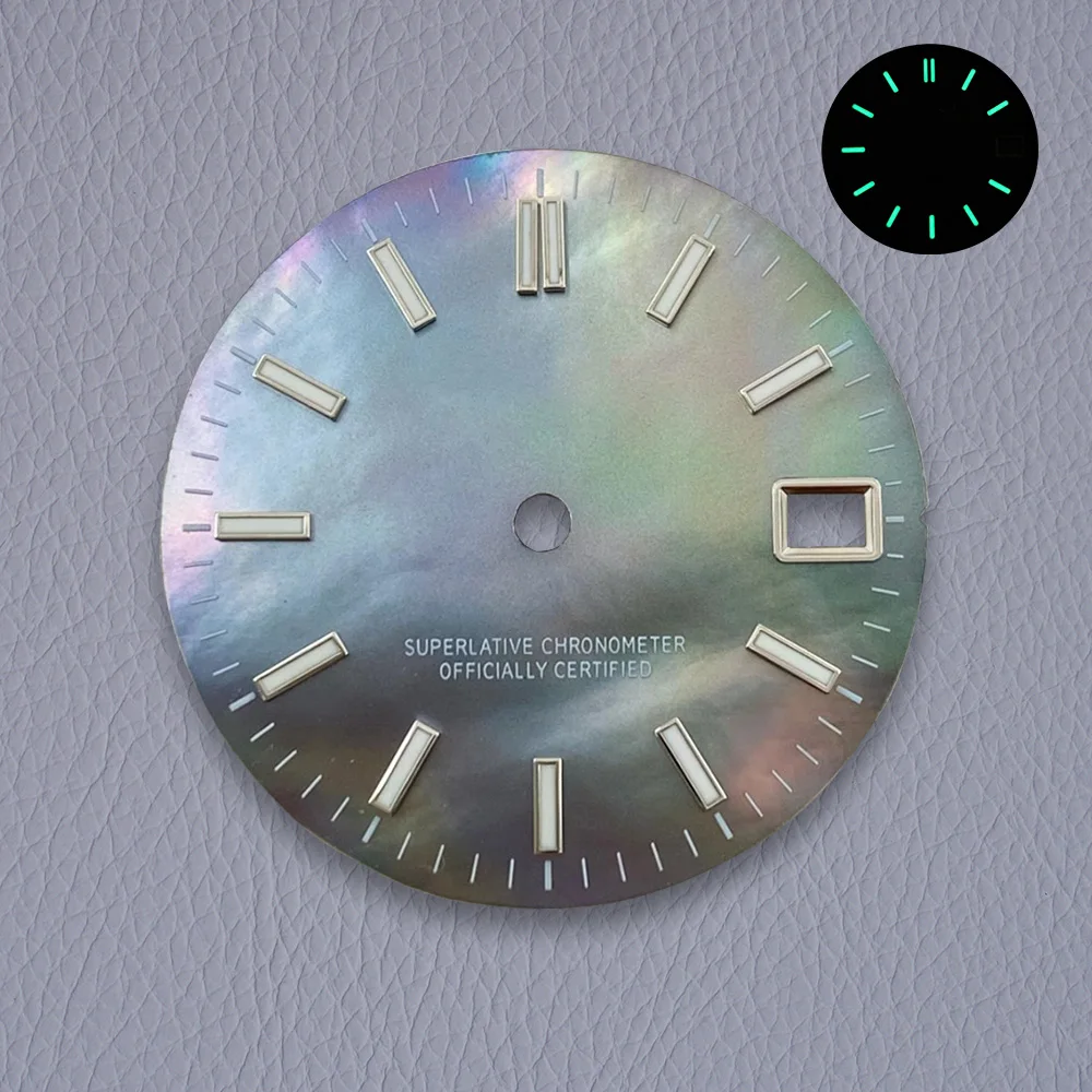 Alta qualidade 28.5mm s logotipo fritillaria dial adequado para movimento nh35/nh36 verde luminoso relógio modificação acessórios