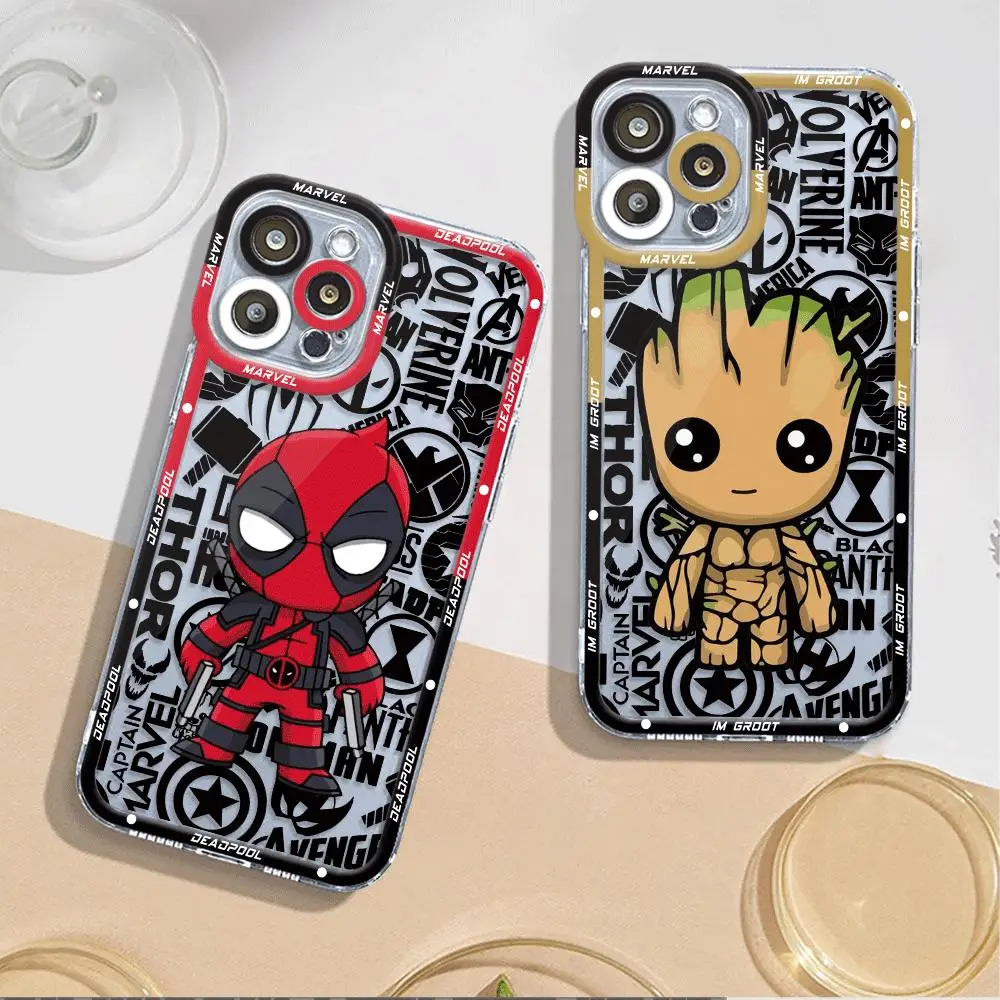 Marvel Groot DeadPool Case for Apple iPhone 11 Pro 15 Pro Max 14 13 Mini 12 11 14 Plus SE 7 8 15 Plus XR XS MAX Transparent