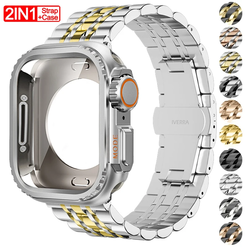 

Metal Case+Strap for Apple Watch Ultra 3/2/1 49mm 46mm 45mm 44mm 42mm Stainless Steel Band for Iwatch Series 11 10 9 8 7 6 SE 5