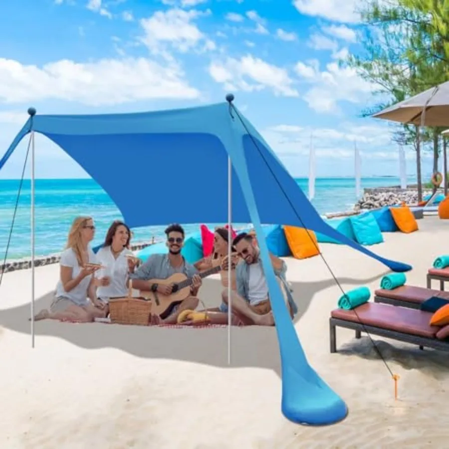 

Beach Canopy Beach Tent Pop Up Shade Portable Sun Shelter Extra Windproof Rope Stable Sun Protection with Carry Bag Easy Set Up