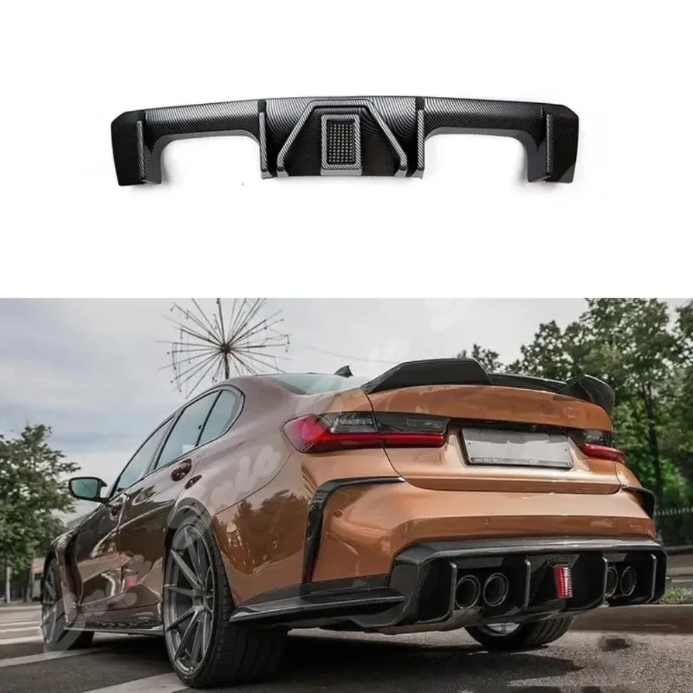 Rear Bumper Diffuser LED Rear Lip Tail Lip Spoiler With Brake Light For BMW BMW  G80 M3 G82 M4 2021+Glossy Black/ Carbon Fiber