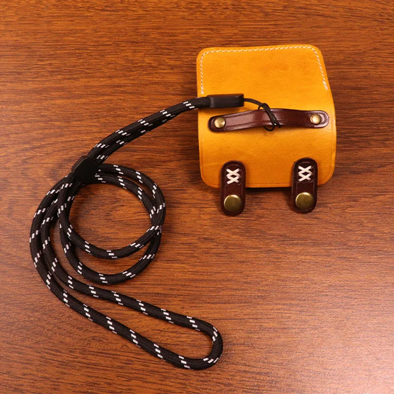 Earphone Protect Bag Creative Design Colorblock Genuine Cow Leather Change Wallet Small Coin Purse Halter Neck Button Mini Pouch