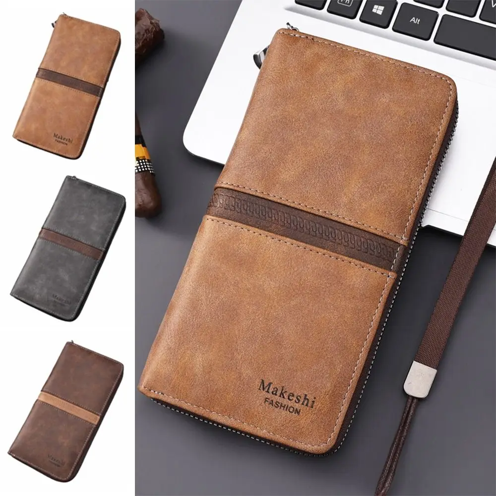 

Gift Vintage Vintage Coin Purse Portable Zipper Men's Long Wallet Practical Colorblock Men Coins Bag Daily Use