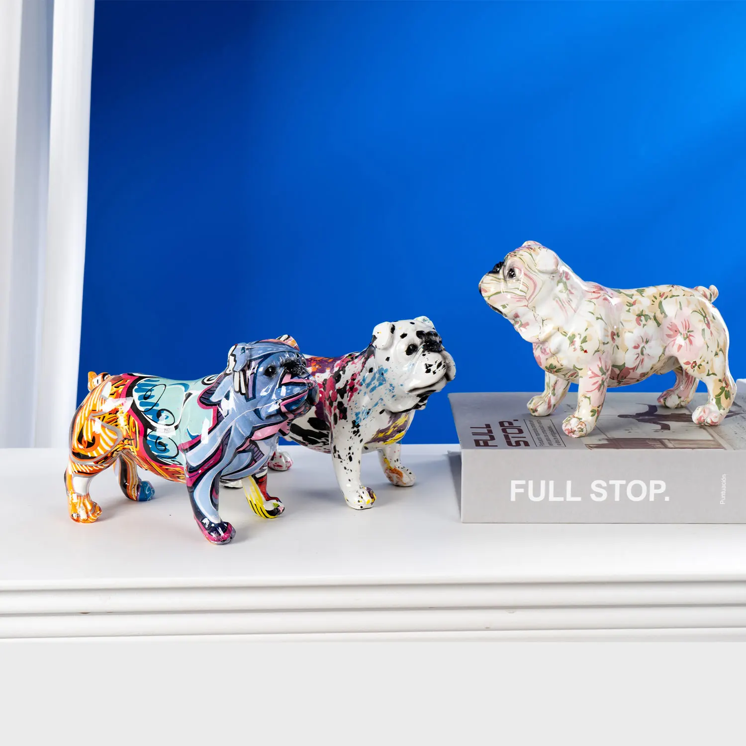 Art Graffiti  Creativity Modern Colorful English Bulldog Statue Wholesale Office Ornaments Printing Resin Dog Home Decor Crafts