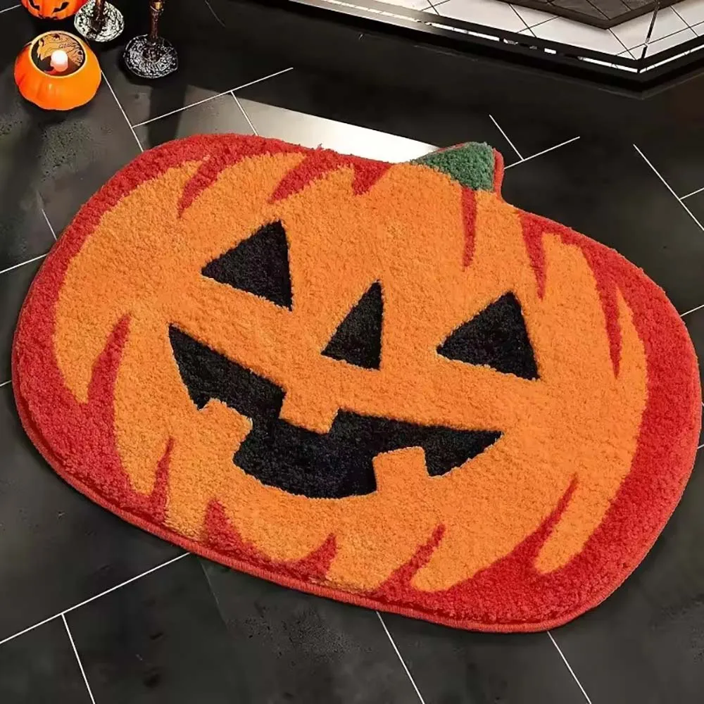 Halloween Pumpkin Mat Bathroom Non-Slip Absorbency Foot Mat Living Room Sofa Comfortable Decorative Floor Mat