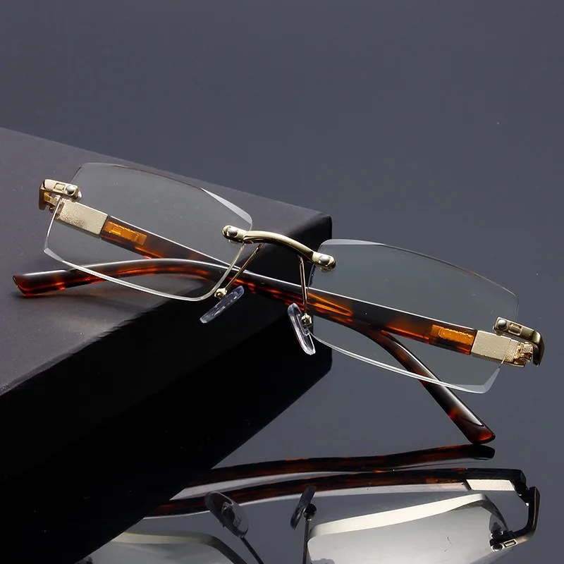 قطعتان من نظارات القراءة بدون إطار للرجال مضادة للضوء الأزرق وصفة طبية بدون إطار نظارات كبار السن