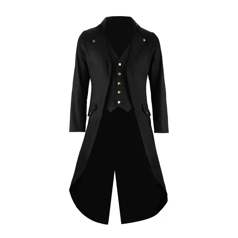 Chaqueta gótica negra, gabardina Steampunk, abrigo largo, traje de esmoquin para hombre, disfraz de Cosplay para fiesta de Halloween para hombres adultos