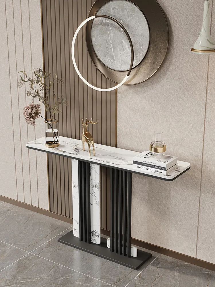 Italian Style Light Luxury High-End Design Creative Home Entryway Table Aisle Decoration Artistic Sense Rock Plate Semi-Circular