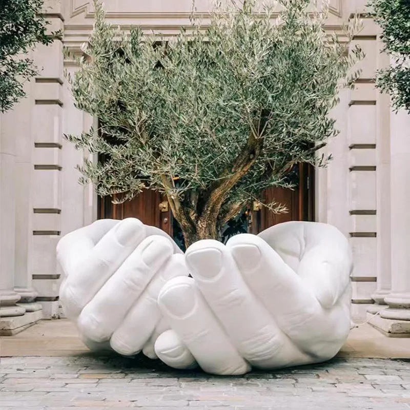FRP simulated hand model sculpture outdoor giant palm ornament school park landscape decoration sketch