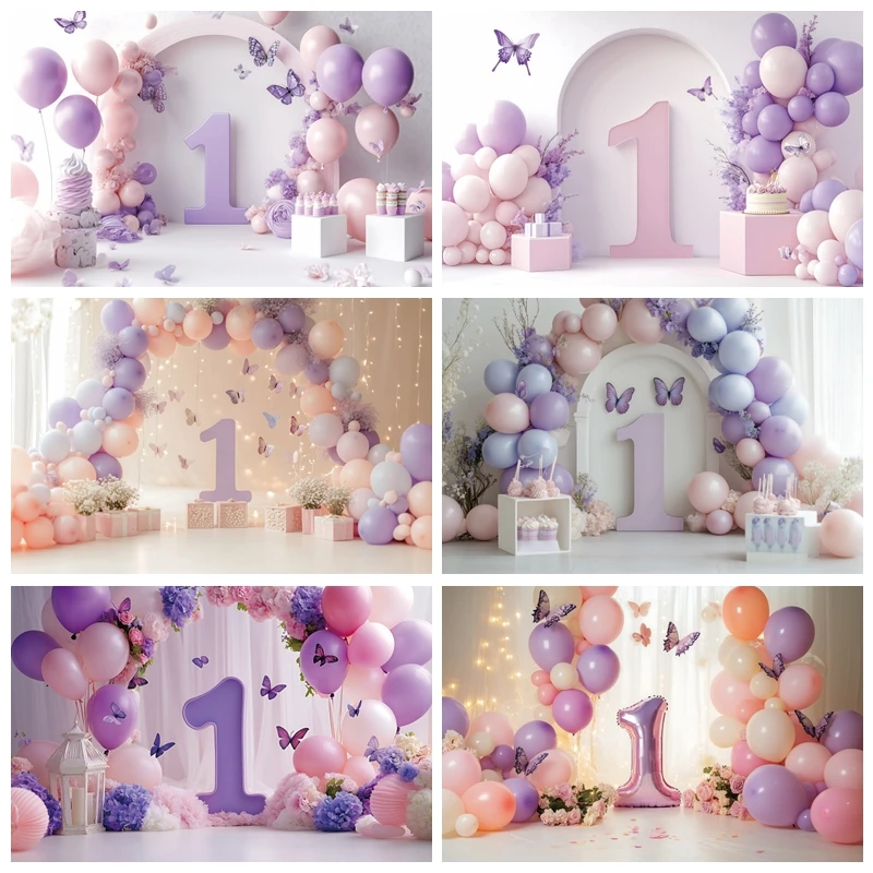 

1st Birthday Photography Backdrop for Baby Girl Pink Gold Princess Party Decor Balloon Floral Photo Photographic Background Prop