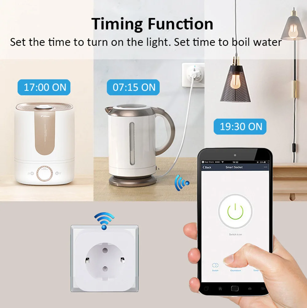 Inteligentne gniazdko WiFi Tuya 16A 20A EU z pomiarem zużycia energii, funkcją timera, sterowaniem głosowym Alexa i Google Assistant — zdjęcie produktu 4