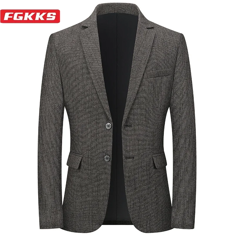 

FGKKS 2024 Men's Casual Suit Blazers Cotton Slim-Fit Business Jacket High Quality Design Selling Casual Suit Blazers Men