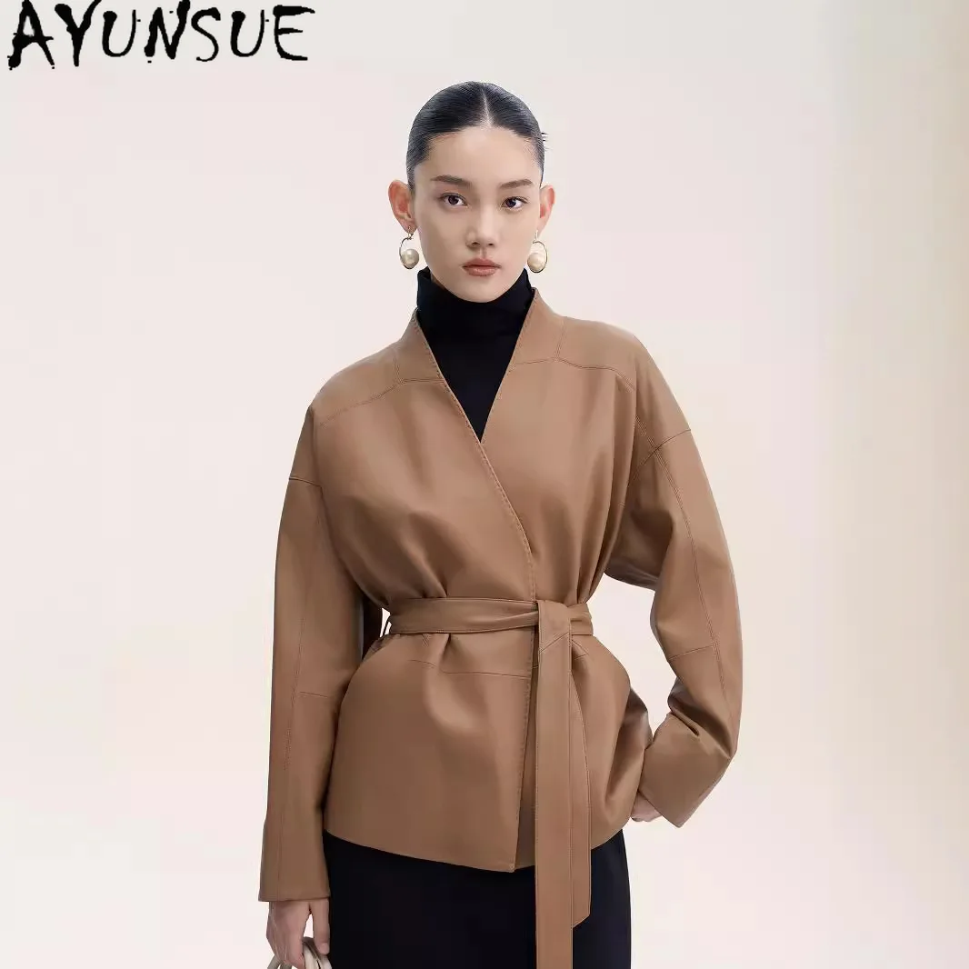 AYUNSUE Real Leather Jacket Woman Clothing Autumn Womens Coats 2026 Belt 100% Top Layer Sheepskin Streetwear Casaco Feminino