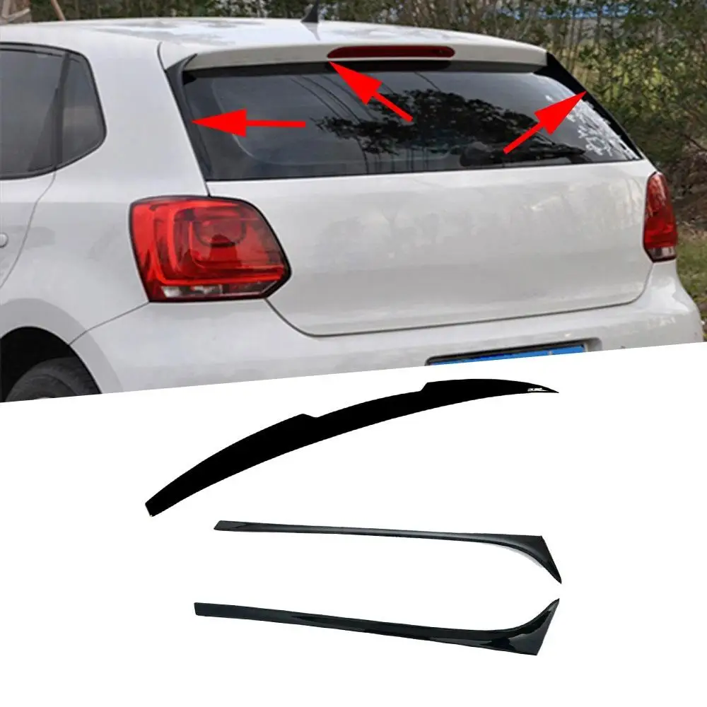 

ABS Black Car Rear Roof Spoiler Window Trim Wings for Volkswagen VW Polo Standard 2011-2018 Not For GTI R Boot Tail Side Winglet