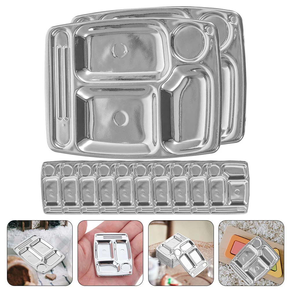 

12pcs Miniature Trays Dollhouse Mini Plates Kids Pretend Play Tiny House Kitchen Accessories Mini Tray Micro Decorations