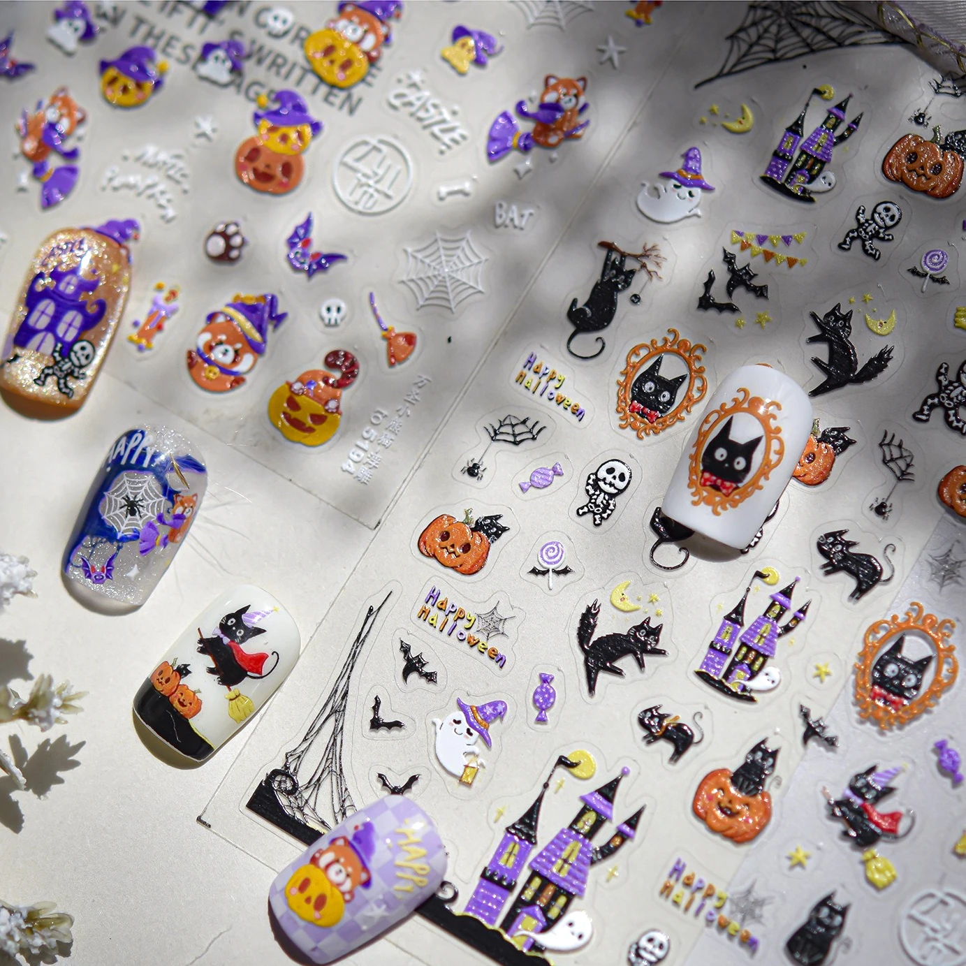 

Scream Spider Web Lesser Panda Castle Ghost Trick or Treat Ghost Lollipop Cat Halloween Nail Art Stickers Decals Manicure Tools