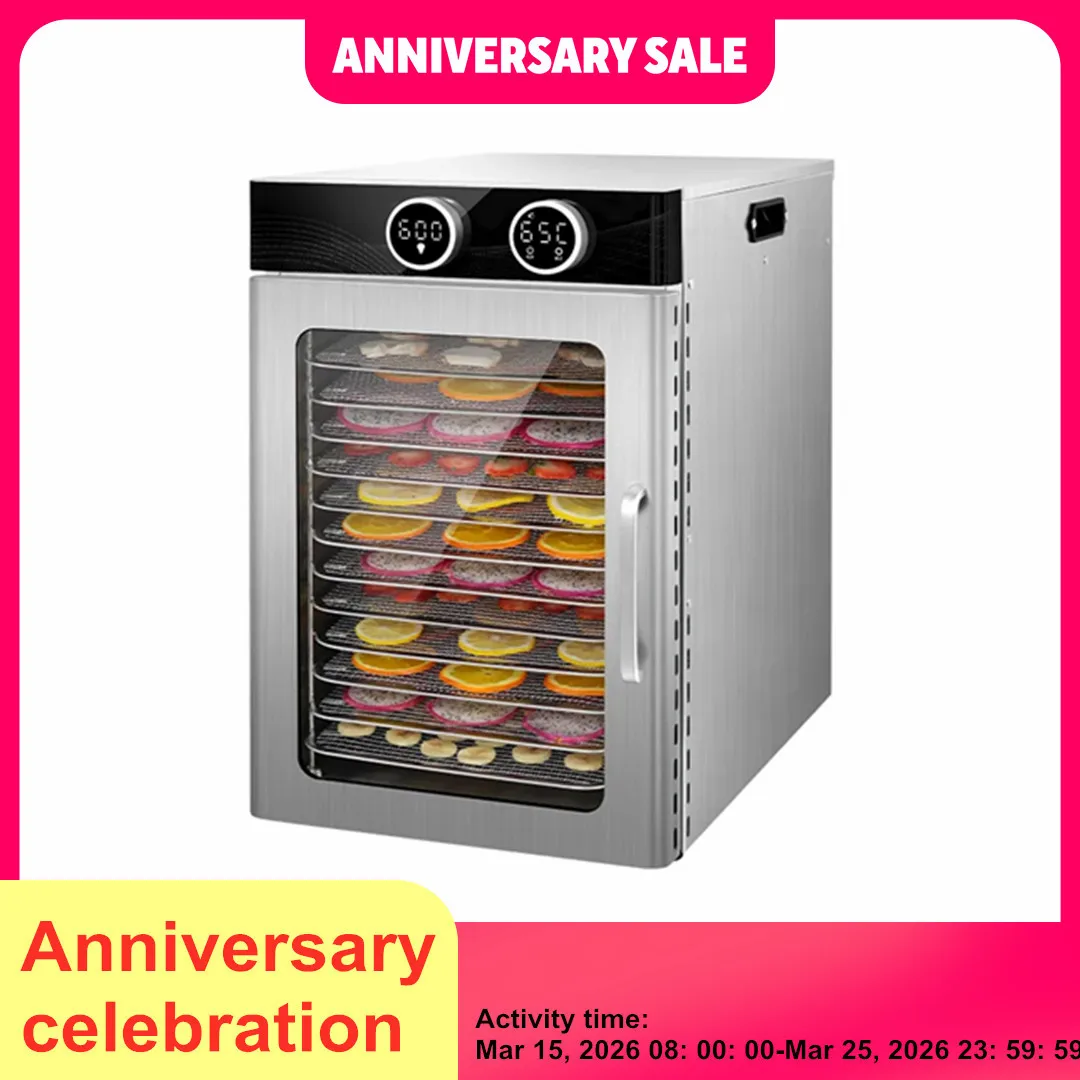 

12-Layer Food Dryer Machine with Dual Knob Controls | Stainless Steel Trays & Base | 48H Timer, 30°C-90°C Adjustable | for Home/
