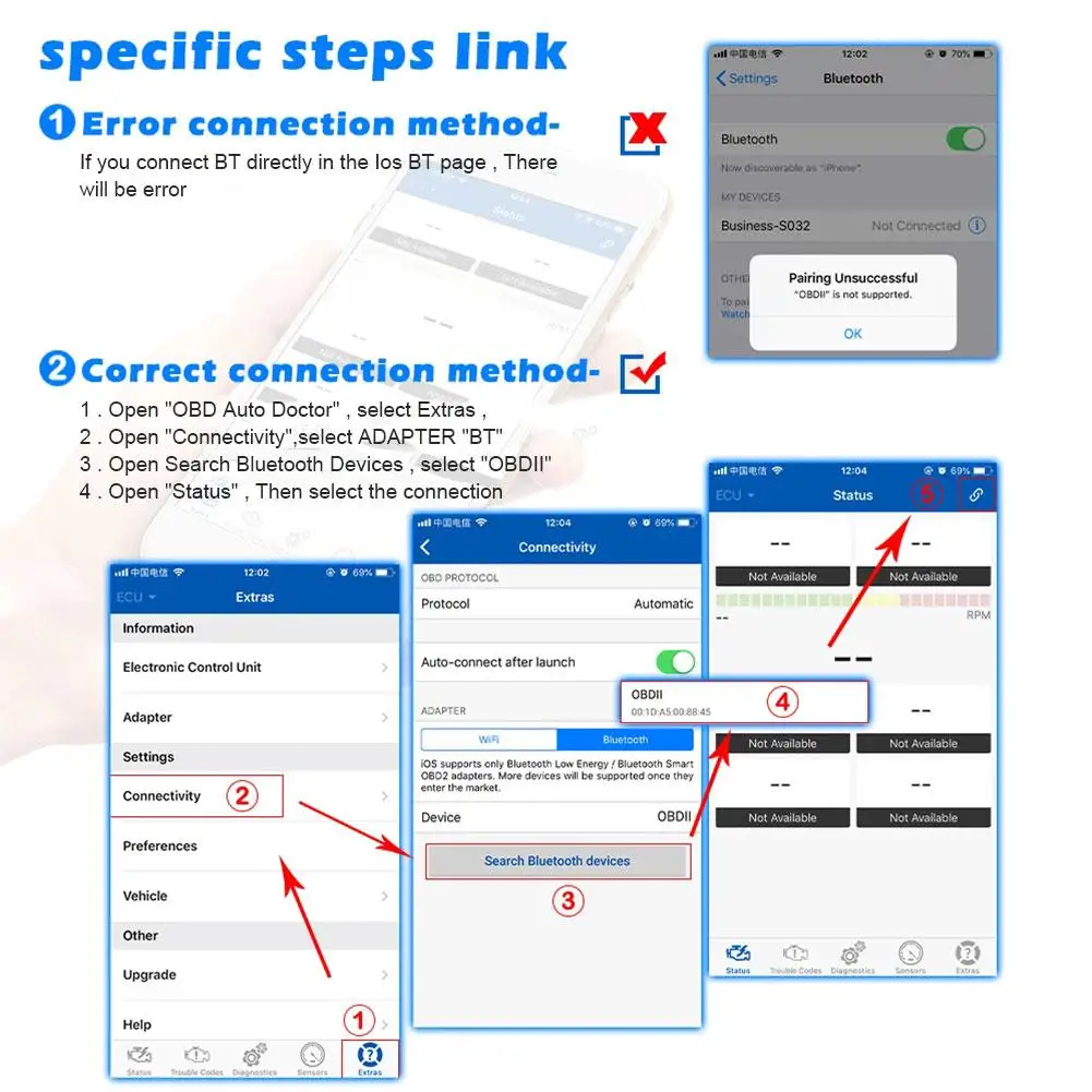 OBD II Automotive Fault KONNWEI Pro Diagnostic Instrument Decoder Portable Repair Auto Tools 5.0 Bluetooth Connection