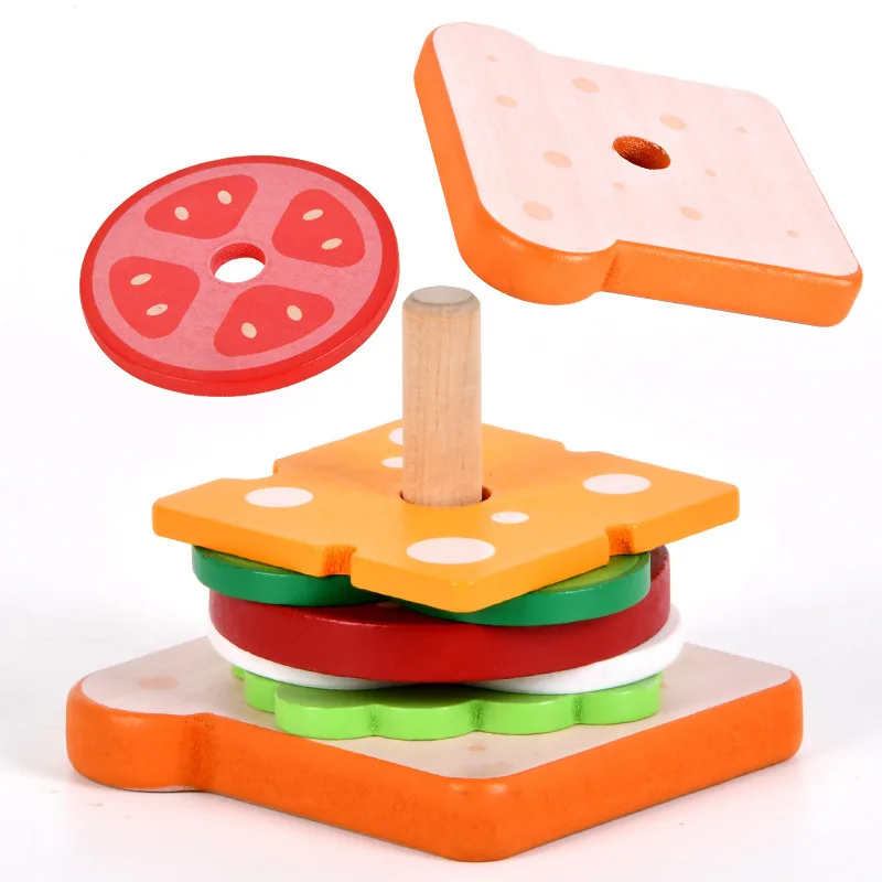 Montessori Toys Wooden Burger Sandwiches Wooden Stacking Toys Play With Toddlers And Preschool Educational Toys For Children