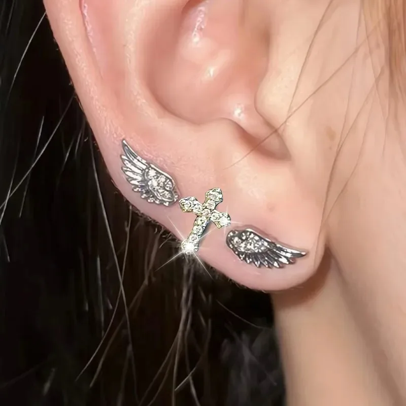 New Fashion Angel Wing Medical Titanium Steel Y2K Stud Earrings Colorful Gothic Shiny Ear Piercing Jewelry Gift for Women Girls