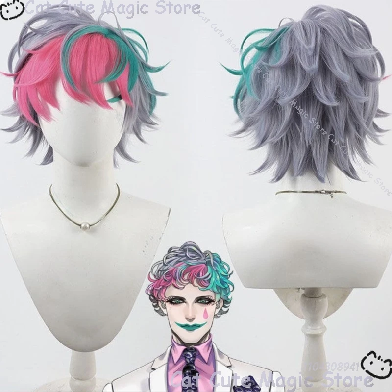Disfraz de Cosplay de Anime para Youtuber Joe Rikiichiii, Ídolo Virtual, 3 Colores, Rosa, Verde, Peluca de Pelo Sintético para Hombre, Accesorio para Fiesta de Halloween