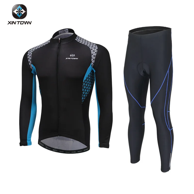 

XINTOWN Men's Fleece Cycling Set New Autumn Winter Long Sleeve Thermal Bike Suit Simple