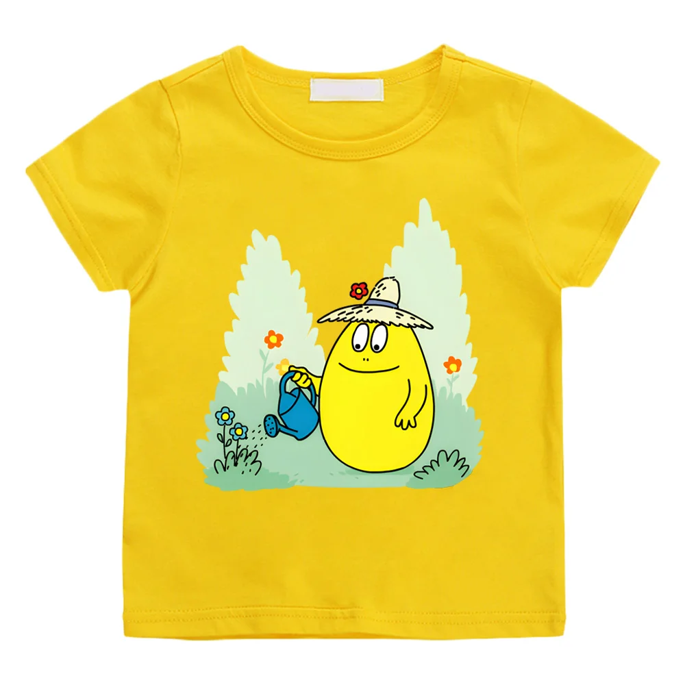 

Летние удобные футболки Barbapapa, новый стиль, милый мультяшный принт, футболки из 100% хлопка, детские мягкие топы с круглым вырезом и короткими рукавами