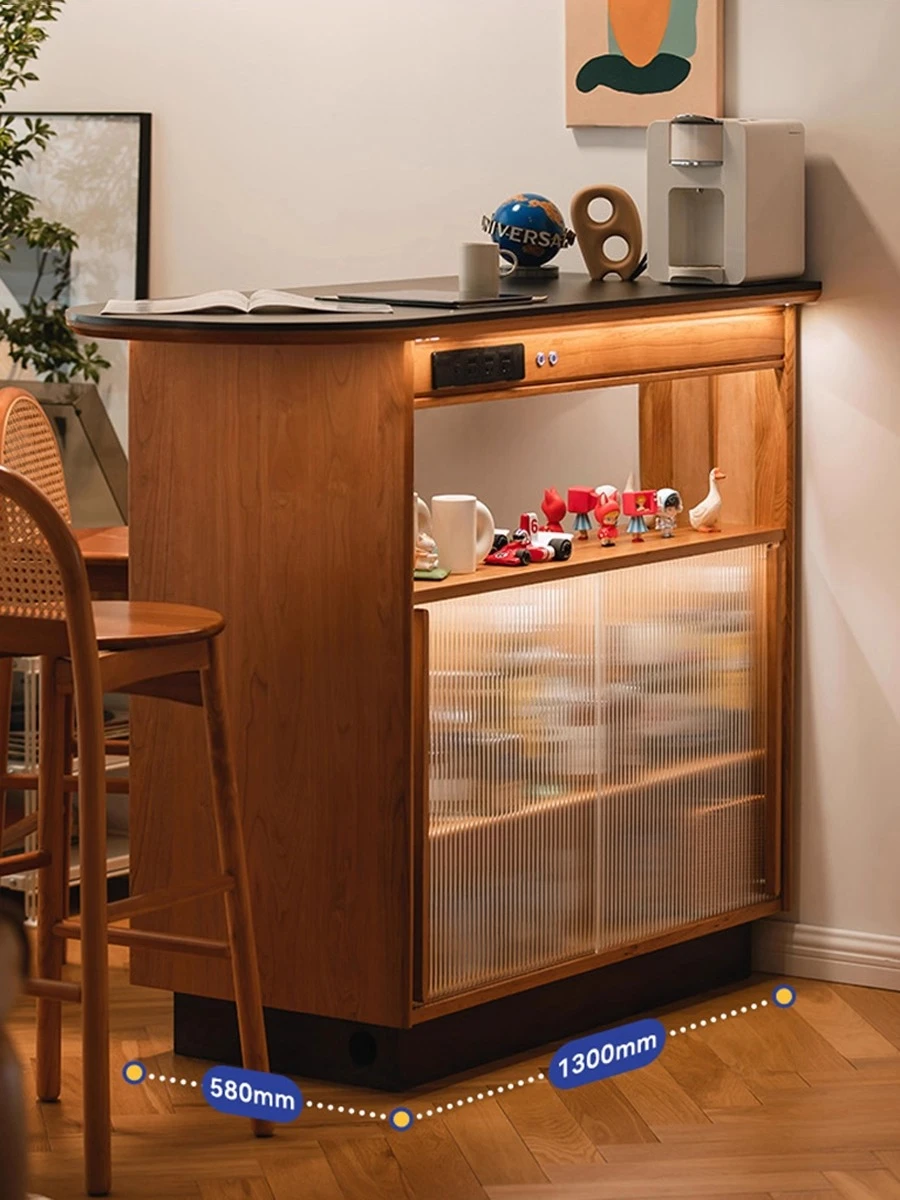 Nordic solid wood bar cabinet, island rock slab wine cabinet, household partition living room storage entrance cabinet